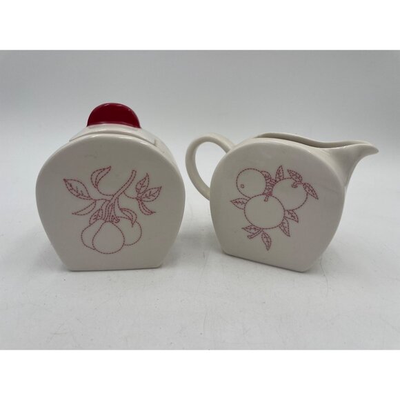 Lifestyle Home Alford Ceramic Creamer & Sugar Set Red Fruit Stitch Design - Picture 3 of 6